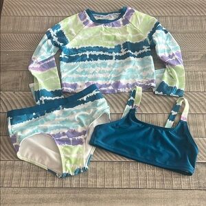 Blue and Green Rashguard Swim Set with UV Protection